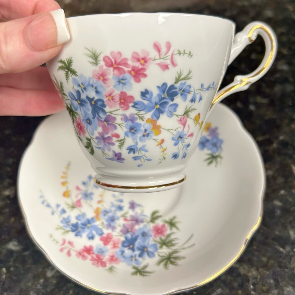 Vintage Regency Bone China Teacup & Saucer England Floral Gold Trim